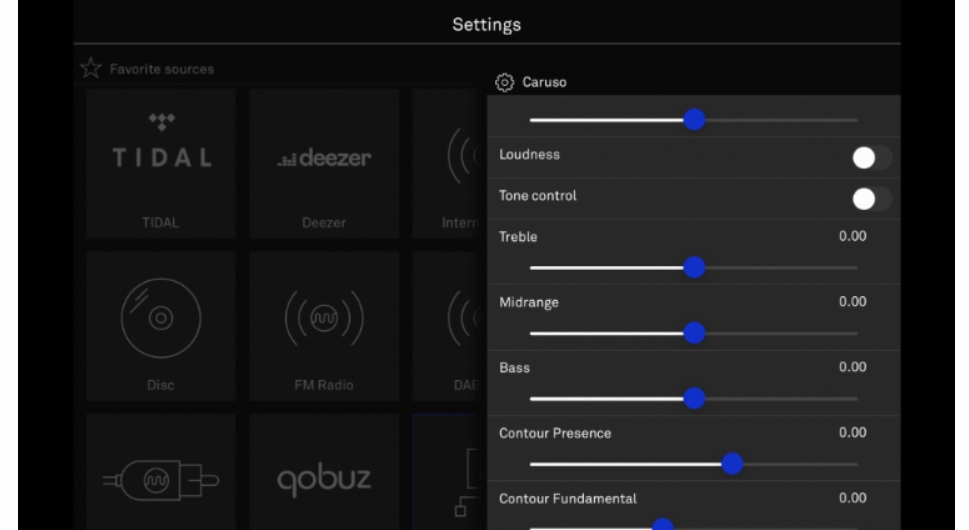 Caruso R settings menu